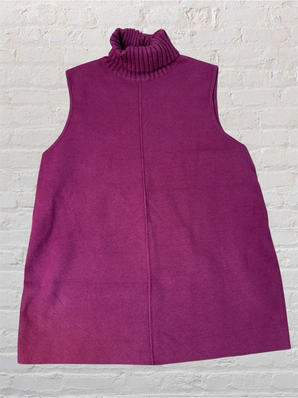 Marled Sleeveless Knit Turtleneck in Raspberry - Picture 1 of 11